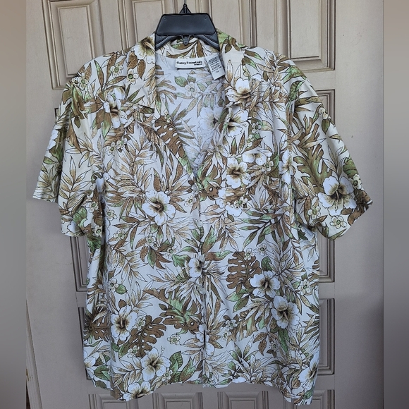 Cathy Essentials Woman Hawaiian Shirt Plus Sz1X Cotton Neutral Colors Comfy Cozy - Picture 1 of 10